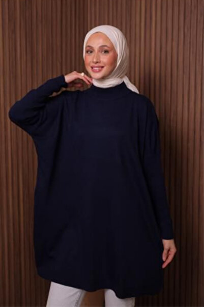 Balenbi Women's Mock Neck Basic 80cm Loose Oversized Knitwear Tunic 1145