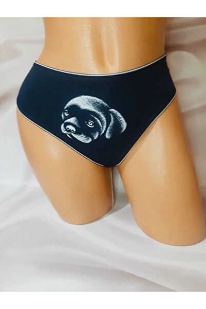 Butik Lacivert %95 pamuk %5 elastan köpek desenli kadın tanga külot