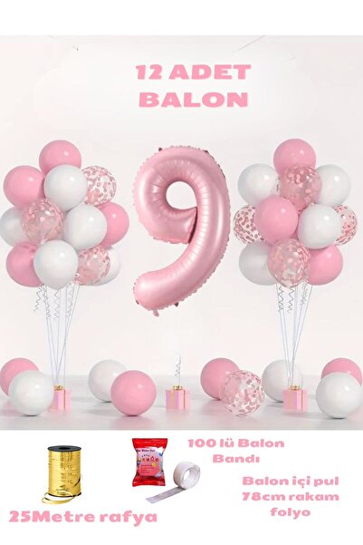 BALON DİYARI 9 Yaş Pembe Doğum Günü Balon Seti 78cm balon bandı rafyası dahil