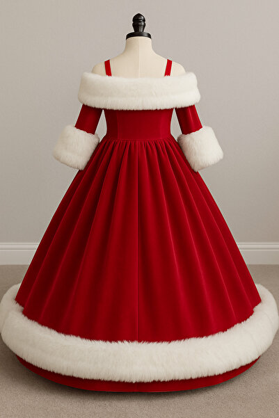 İkrabutikbursa Girl's Red Velvet New Year's Dress