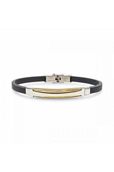 AKSESUARIM Men's Patterned Silicone Cord Steel Bracelet