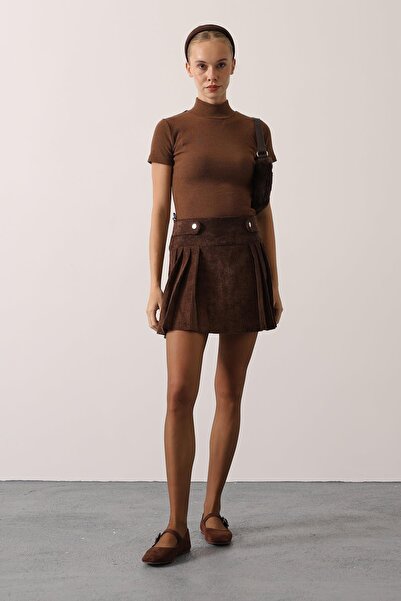 vuvutasarım New Season Button Detailed Women's Velvet Mini Skirt 37181