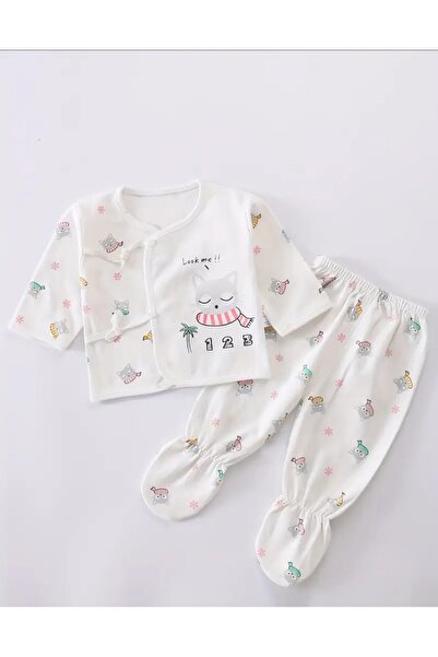 TEEUIEAR - Set of 7 newborn garments with kitten print, 100% Cotton, 0-3 months, white