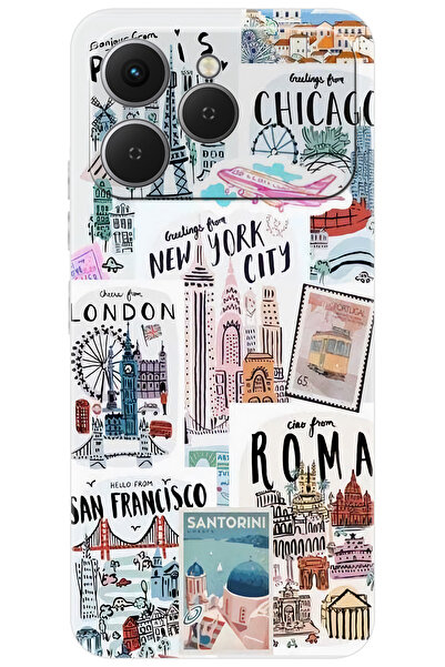 TECNO Spark 40 4G (KM5n) Uyumlu Kılıf Desen Baskılı Silikon Newyork Roma London STK:624 CP-ZDzXAmC