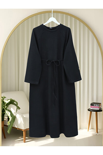 Modamorfo Tie Waist Round Neck Thessaloniki Dress -Black