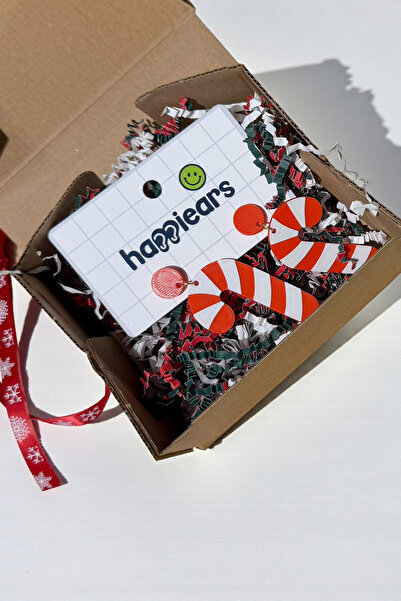 Happiears Yılbaşı Baston Şeker Kırmızı Beyaz Özel Tasarım Küpe (Candy Cane)