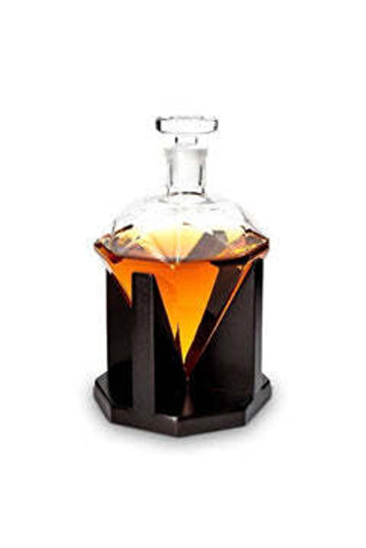 GlassClear Diamond-shaped decanter, set with wooden stand, 850 ml