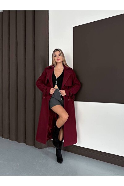 buqre's moda Women's Premium Winter Waist Belted Cape Detailed Cashmere Coat