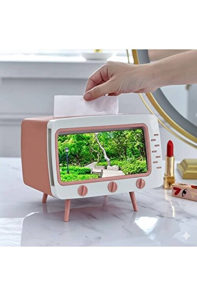 Livona Concep TV Şeklinde 2'si 1 Arada Peçete Kutusu ve Cep Telefonu Standı