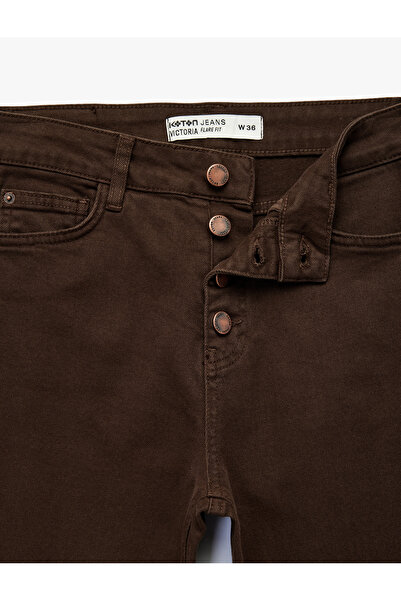 Koton Button Detailed Pocketed High Waist Flared Jean Trousers - Flare Jeans