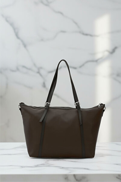 Biçanta Brown Waterproof Parachute Fabric Impermeable Shoulder Bag Large Size Soft Shoulder Bag with Compartments