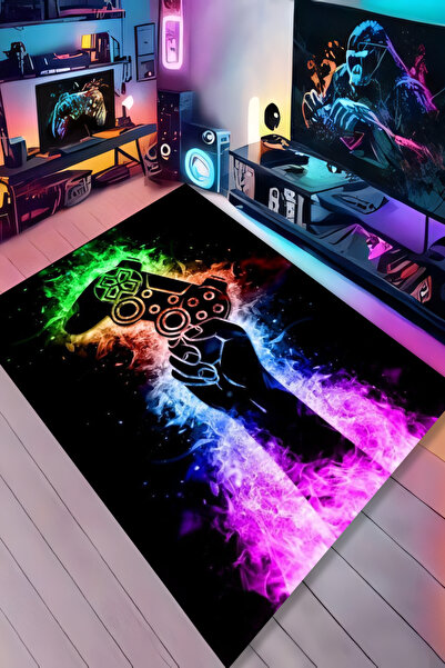 Kessy Home Studio Dijital Baskı Yıkanabilir Kaymaz Taban Gamer Halısı Genç Od...