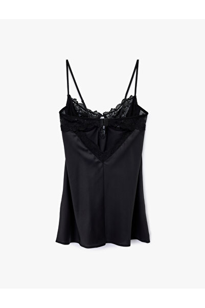 Koton V-Neck Lace Detailed Suspender Nightgown