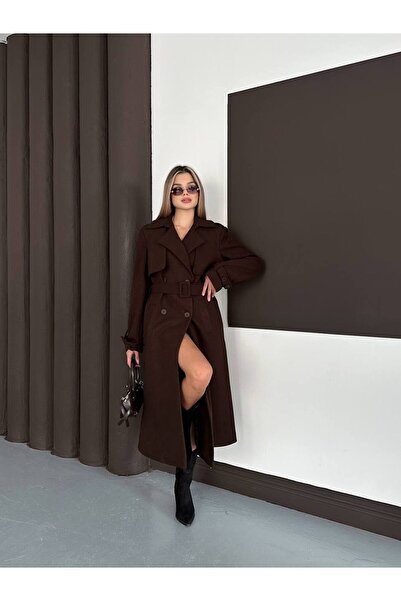 buqre's moda Γυναικείο Premium Χειμερινό Παλτό Κασέ με Λεπτομέρεια Κασέτας και Επικάλυψη Μέσης