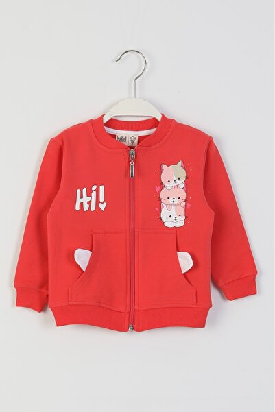 Yağmur Giyim İsob Cat Patterned Girl's Cardigan 9-36 Months 20702