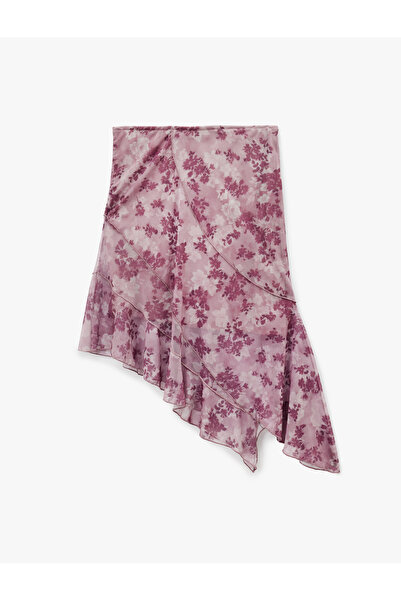 Koton Fusta midi din tul cu talie înaltă și tăieturi asimetrice