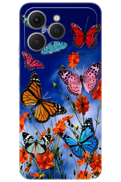 TECNO Spark 40 4G (KM5n) Uyumlu Kılıf Desen Baskılı Silikon Renkli Kelebekler STK:741 CP-BIRWHZI
