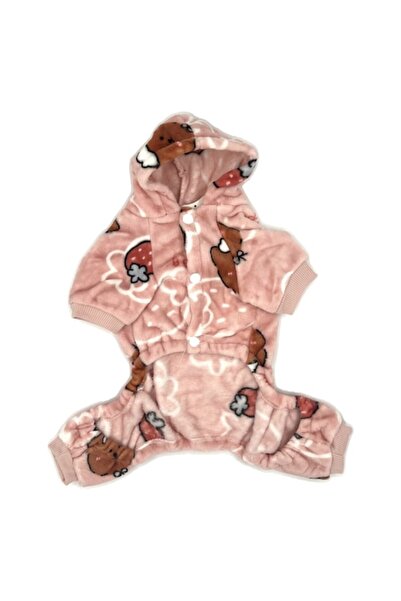 OEM Haina catei talie mica tip salopeta, material plusat, protectie termica, design urs, Roz, 32 x 21cm