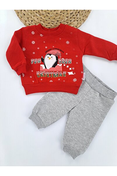 Butik Boys and Girls Christmas Themed Printed Hooded Tracksuit Set 3 Thread Fleece Lined Winter Wear