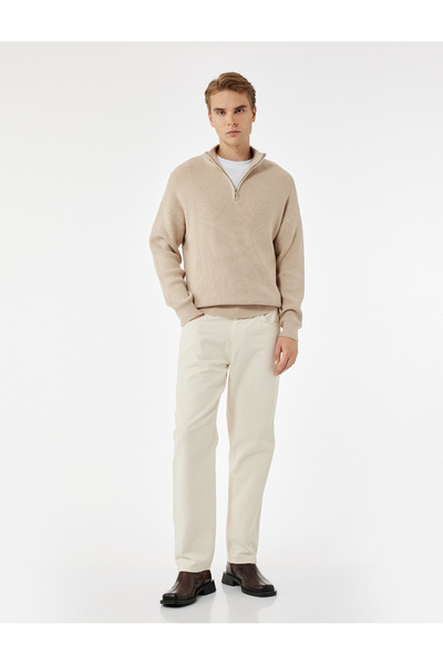 Koton Long Sleeve Textured Half Zipper Collar Knitwear Sweater