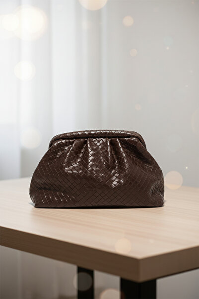 Biçanta Brown Knitted Leather Scholarship Crossbody Bag with Compartments Large Size Soft Women's Shoulder Bag