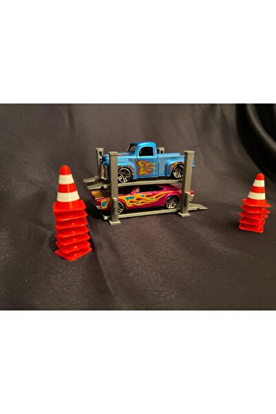 Eta3d Mini Model Hareketli Araç Sergileme Lift Platformu ve Trafik Dubası Set...