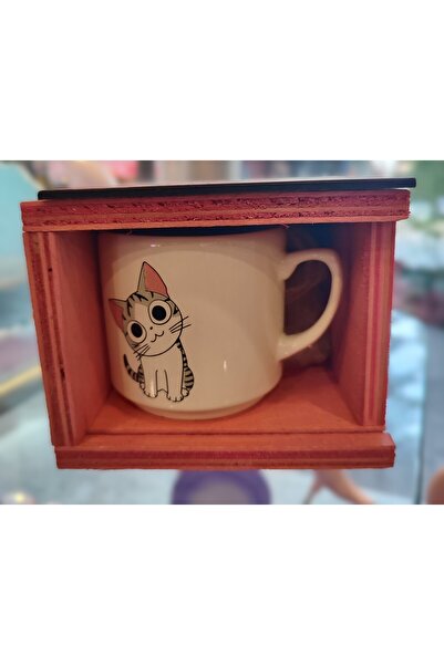 ada çanta kırtasiye Medium Size Porcelain Mug Cup with Cat Figure Wooden Box Ad51798