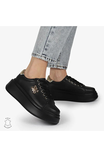 kevali Women's Casual Shoes Leather Black with Golden Insert |NESKY|