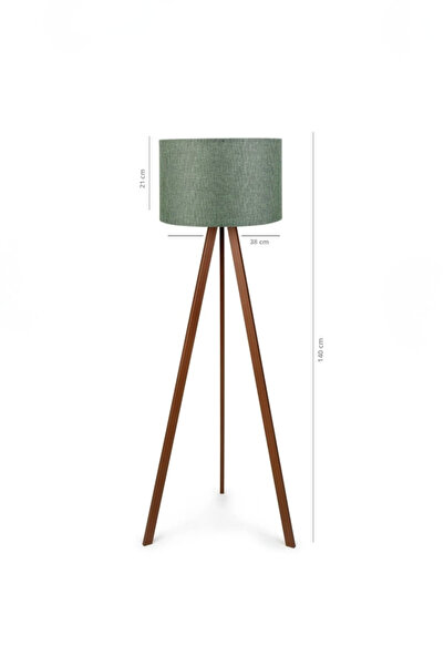 METEDEKOR Modern Ahşap Tripod Lambader – Haki Yeşil Kumaş Başlık, Salon & Köşe Aydınlatma