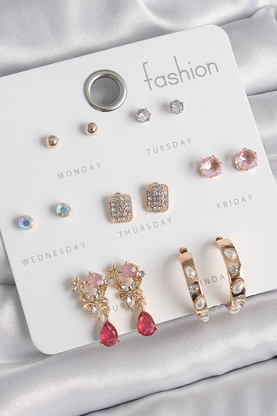 Mustran النحاس الذهب اللون الزركون حجر زهرة الشكل اللؤلؤ هوب الشكل 7 أزواج مج...