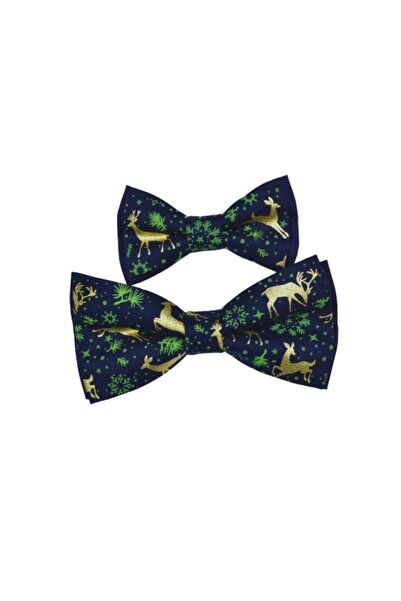 Papileon Father-son set of 2 Christmas bow ties "Golden Reindeer" (12x6 cm and 10x5 cm)