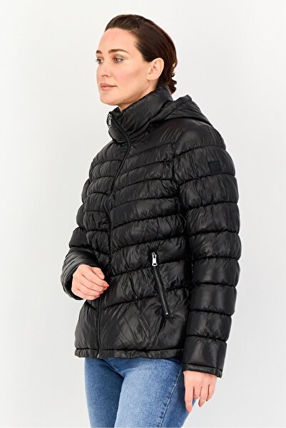 Kenneth Cole Women Long Sleeve Brand Logo Puffer Jacket, Black