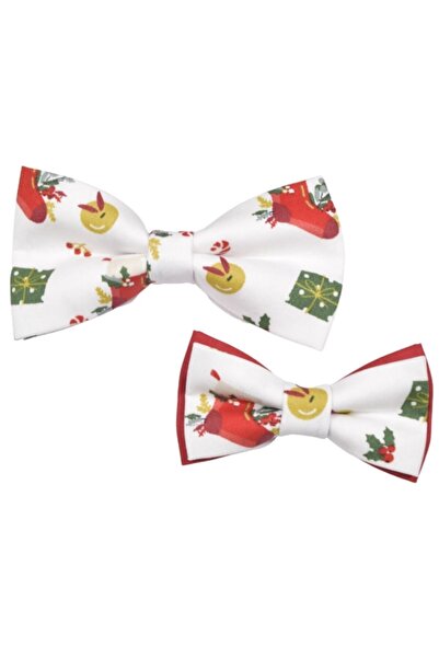 Papileon Set tata-fiu 2 papioane de Craciun „Christmas Decorations” (12x6 cm si 10x5 cm)