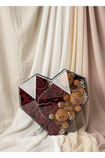 Sademsi Event Romantik Kalp Kutu | Ayıcıklı Kırmızı Solmayan Güller | Kalıcı ...