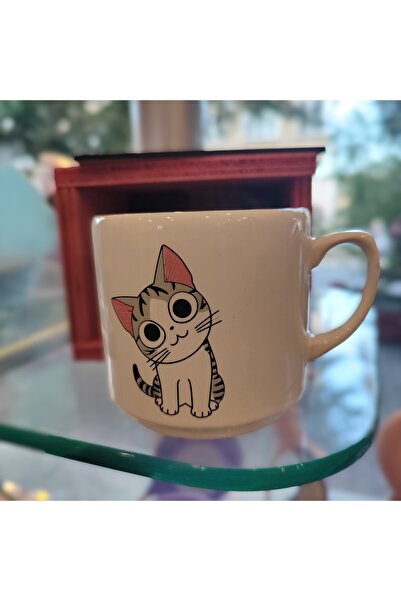 ada çanta kırtasiye Medium Size Porcelain Mug Cup with Cat Figure Wooden Box Ad51798