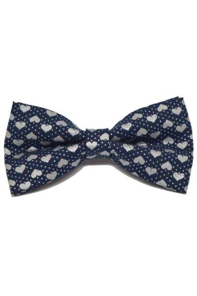Papileon Navy bow tie with "Silver Hearts"