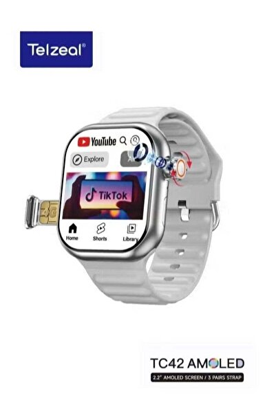 TELZEAL TC42 2.2" AMOLED 4G Smartwatch - 8MP Camera, SIM, 3 Straps, Gold