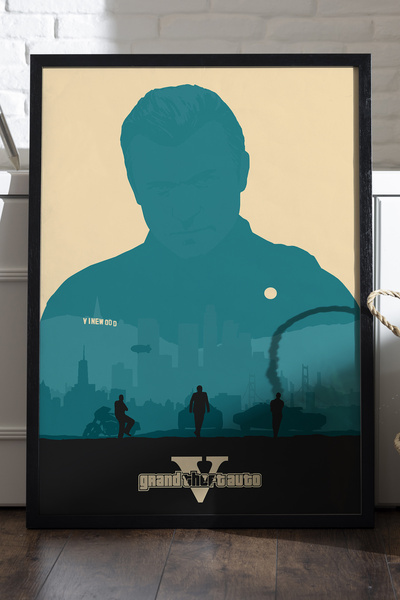 Duvarda Αφίσα Gta V με μαύρο ξύλινο πλαίσιο, διακοσμητική ζωγραφική τοίχου γι...