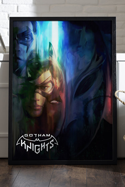 Duvarda Gotham Knights crni drveni poster u ramu, dekorativna zidna slika za ...