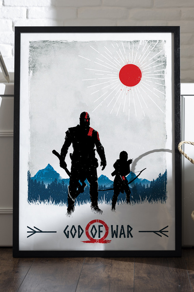 Duvarda Poster înrămat pe lemn negru God of War, pictură decorativă de perete...