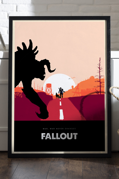 Duvarda Fallout crni drveni poster u ramu, dekorativna zidna slika za igre