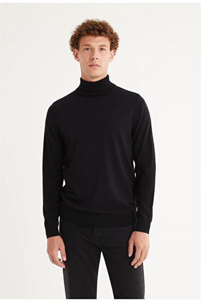 STYLENEST Men's Soft Textured Non-Pilling Black Full Turtleneck Knit Sweater