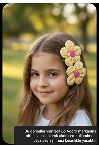 LO ADORO 2 τεμάχια πόρπη με καρό λεπτομέρεια μαργαρίτα για κορίτσια Κίτρινη μ...