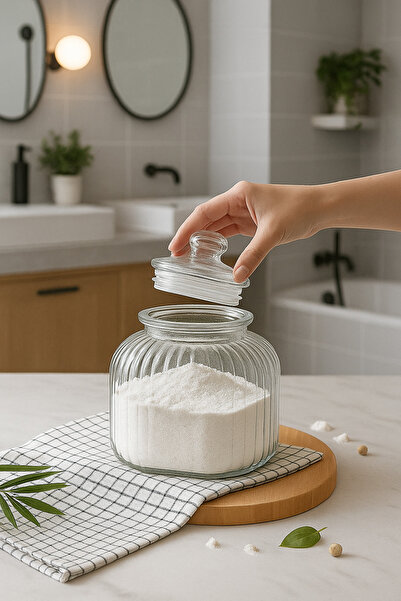 Kezze Büyük Boy Cam Kapaklı Deterjan Kabı -Toz Deterjan Saklama Kavanozu (2,5kg)