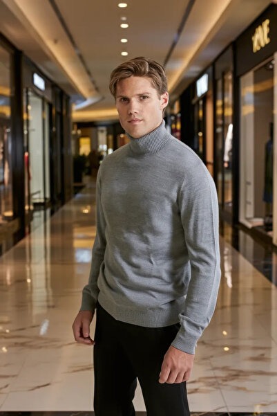 STYLENEST Men's Soft Textured Non-Pilling Gray Full Turtleneck Knit Sweater