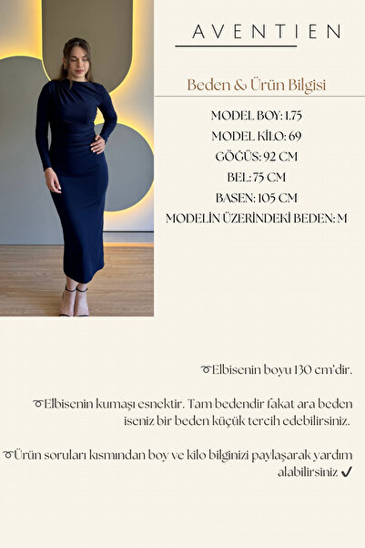 Aventien ντραπέ άνοιγμα Φόρεμα με μακριά μανίκια σε μπλε ναυτικό χρώμα