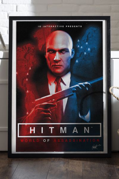 Duvarda Hitman crni poster u drvenom okviru, dekorativna zidna slika za igre