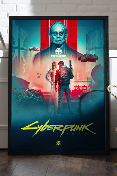 Duvarda Poster cu ramă din lemn negru Cyberpunk, pictură decorativă de perete...