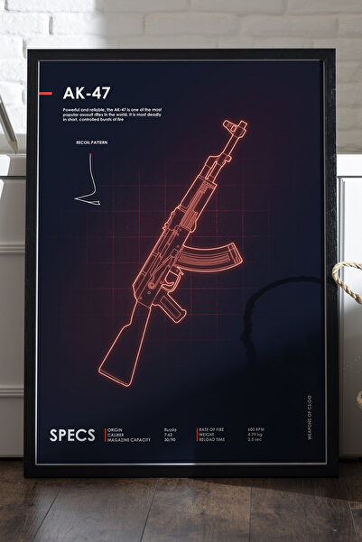 Duvarda CS:GO AK-47 Siyah Ahşap Çerçeveli Poster, Dekoratif Oyun Duvar Tablosu