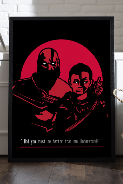 Duvarda Bog rata crni drveni poster u ramu, dekorativna zidna slika za igre